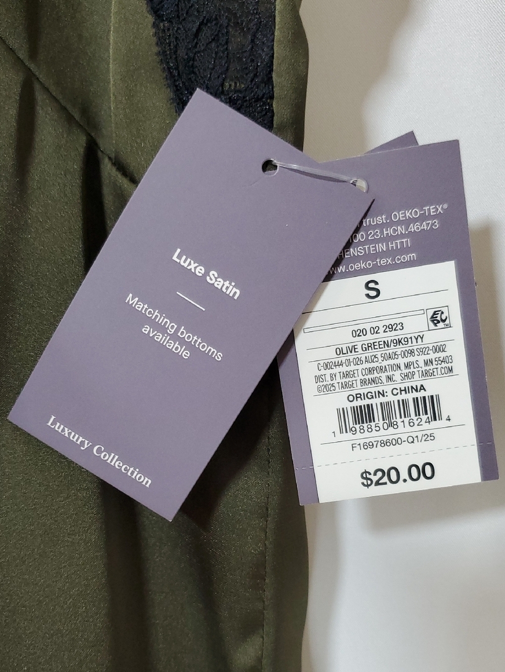 Auden™ Luxury Collection Women's Lace Trim Satin Pajama Tank Top -  Olive Green - Picture 10 of 14